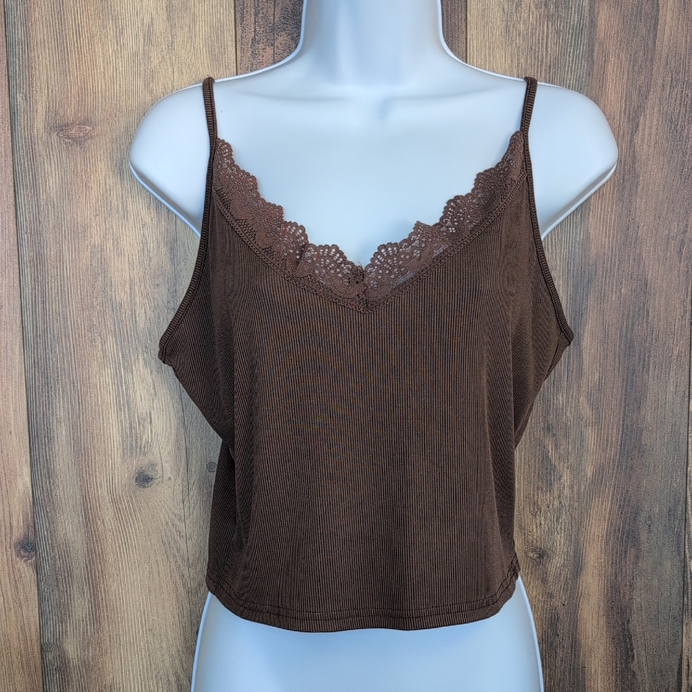 SHEIN Chocolate Lace Detail Camisole Ribbed Tank top XL           T137